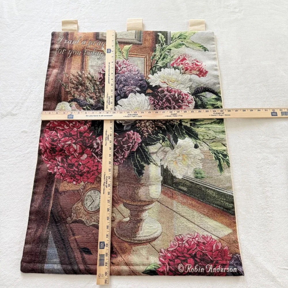 Vintage Robin Anderson Floral‎ Tapestry Wall Hanging Prayer Decor 26x36